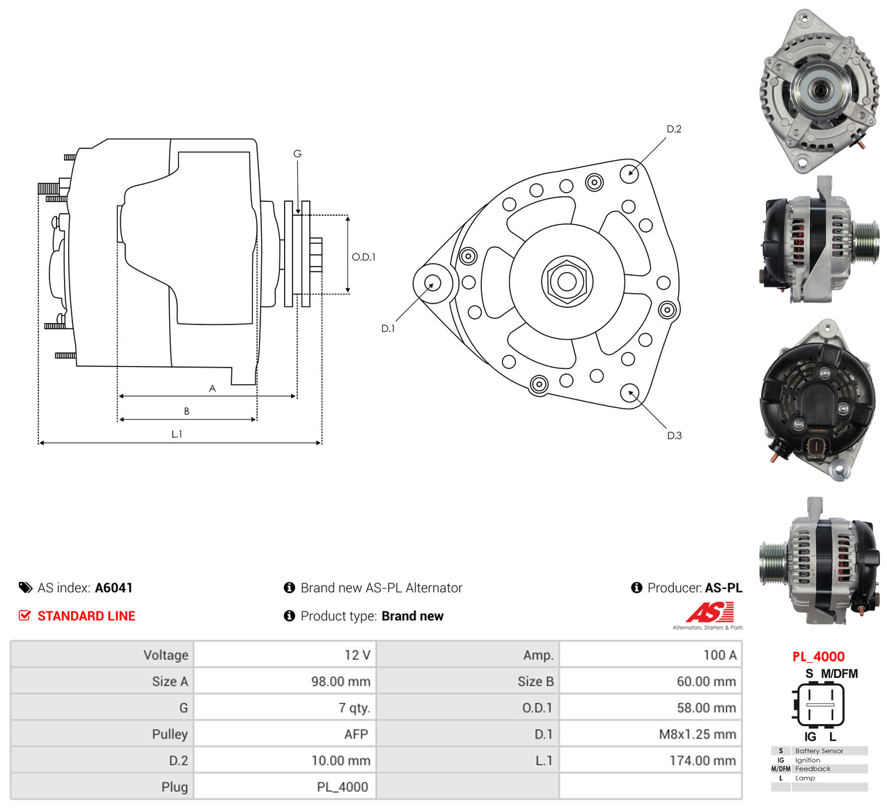 AS-PL Generator a6041 for TOYOTA