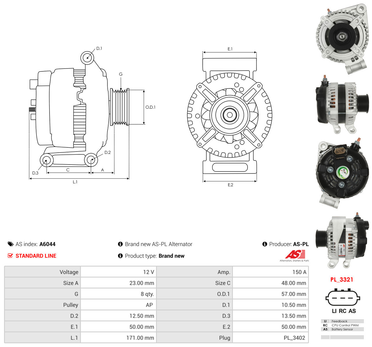 AS-PL Generator a6044 for FORD ROVER LAND ROVER