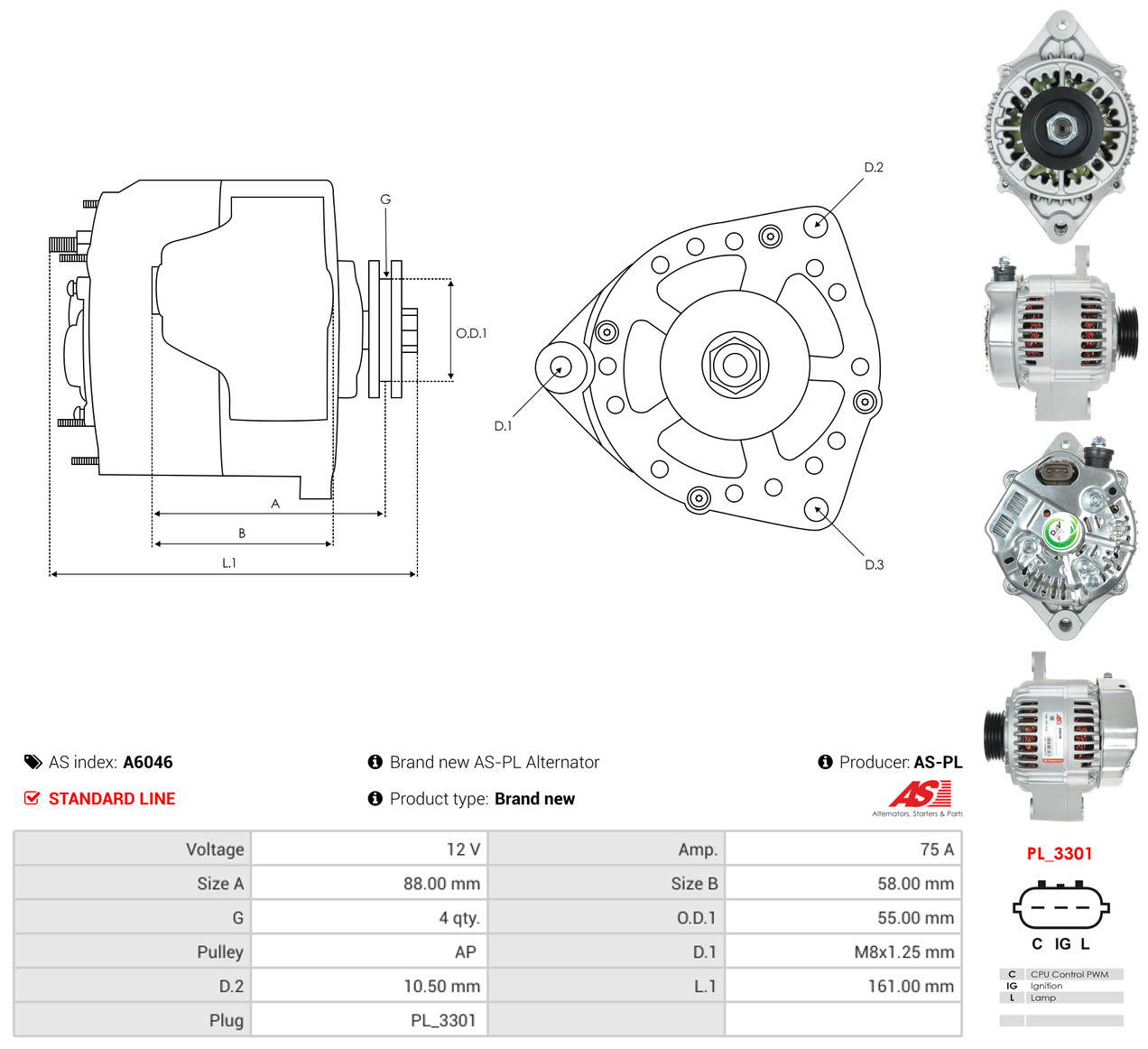 AS-PL Generator a6046 for MITSUBISHI SUZUKI