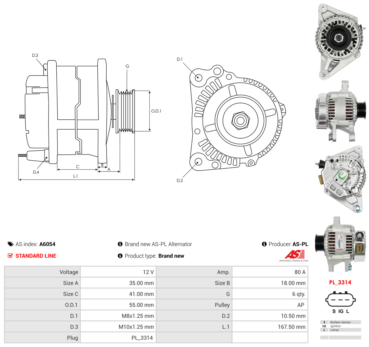 AS-PL Generator a6054 for TOYOTA
