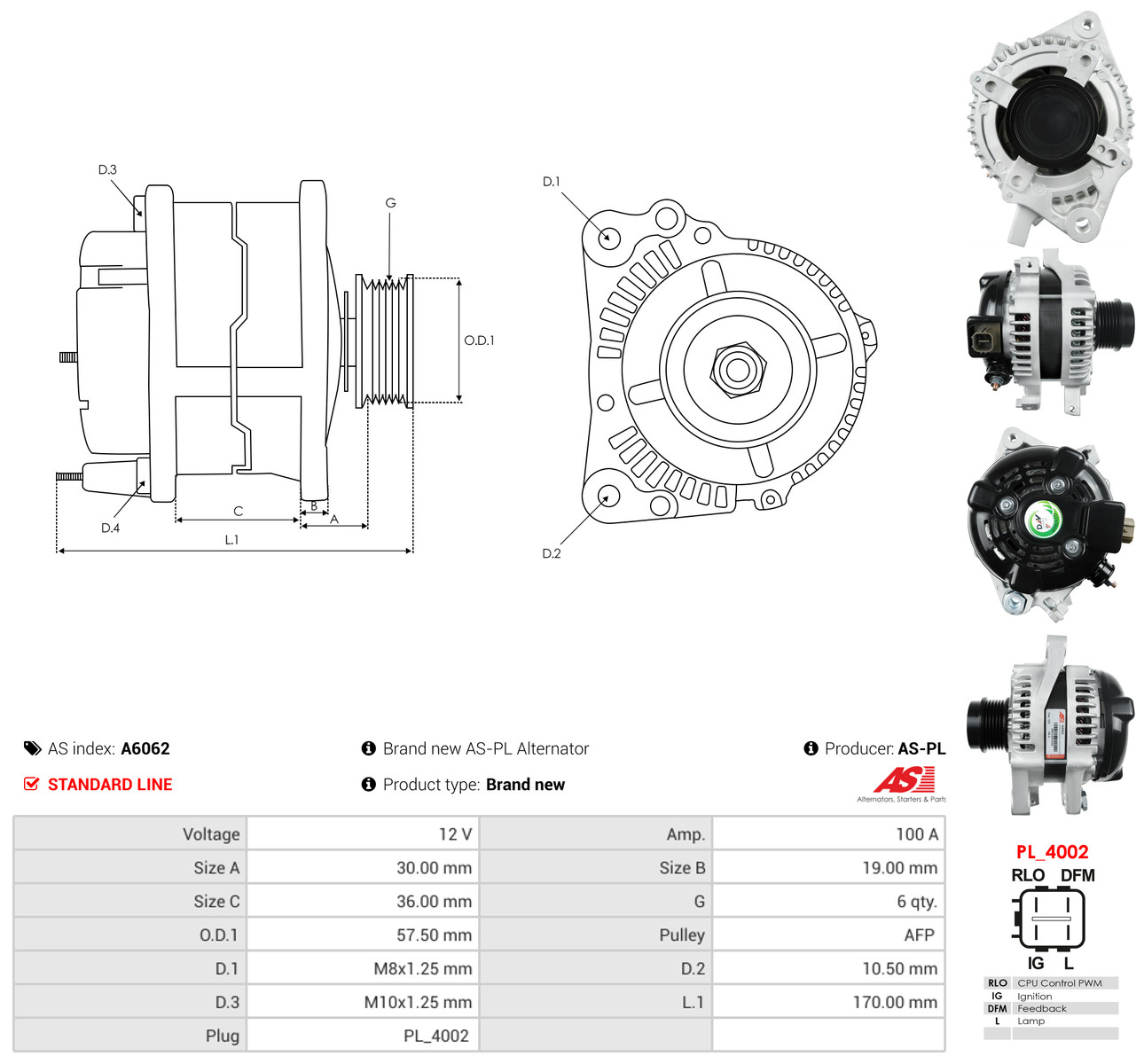 AS-PL Generator a6062 for TOYOTA