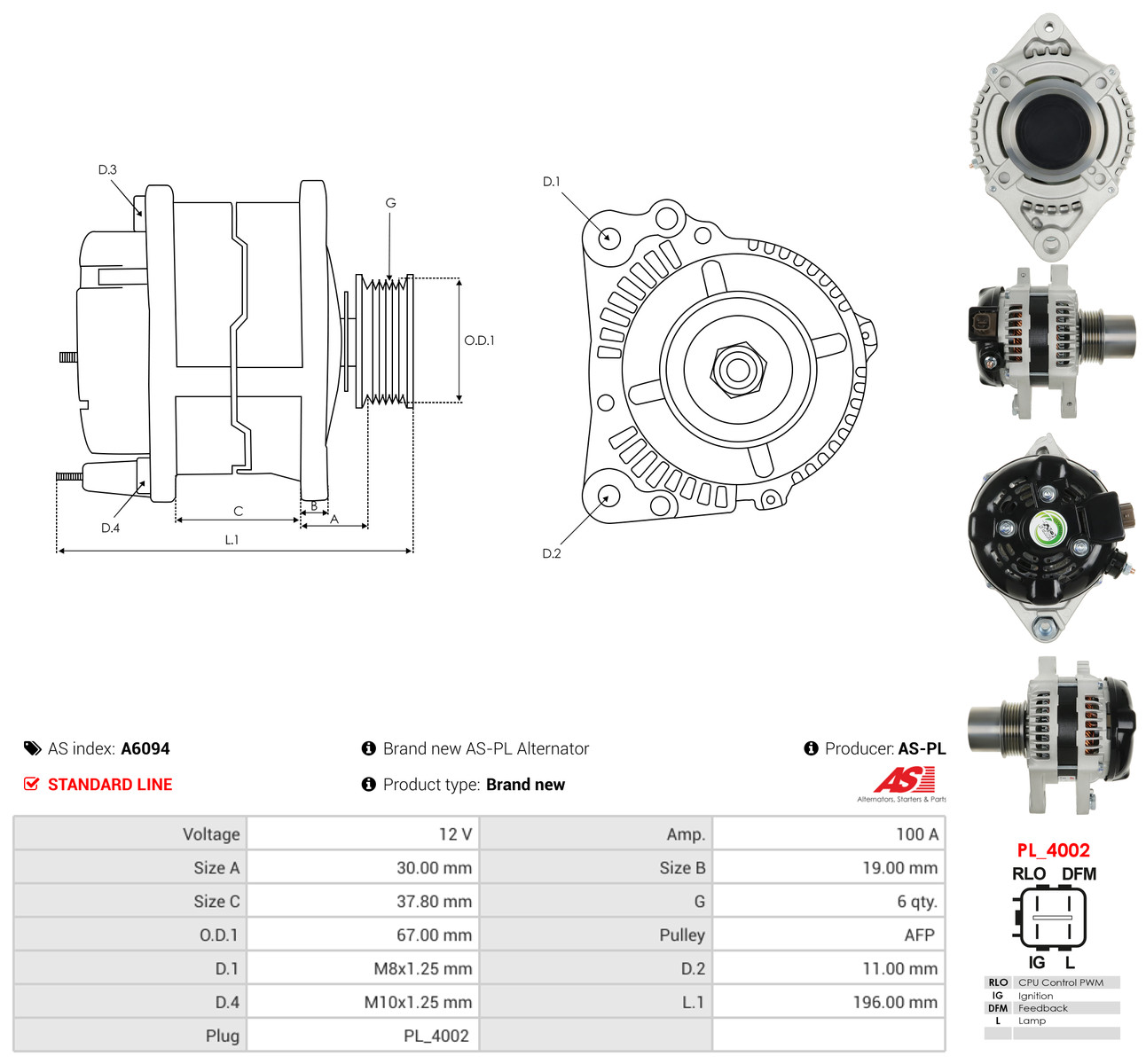 AS-PL Generator a6094 for TOYOTA