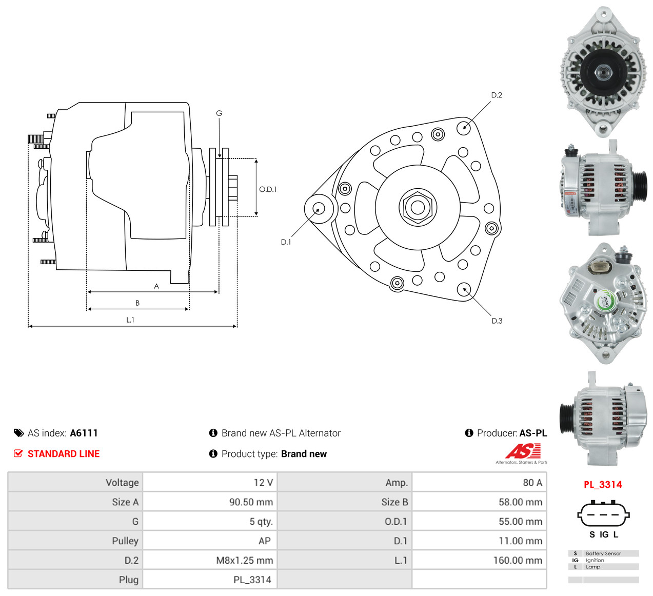 AS-PL Generator a6111 for TOYOTA