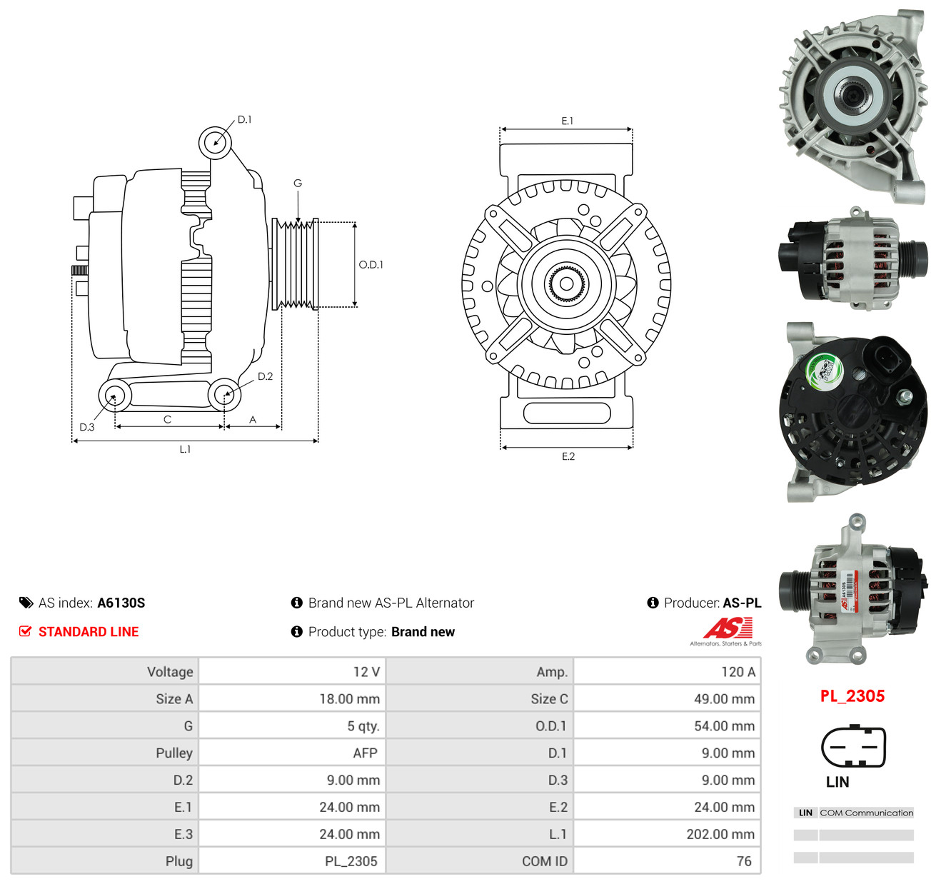 AS-PL Generator a6130s for FIAT