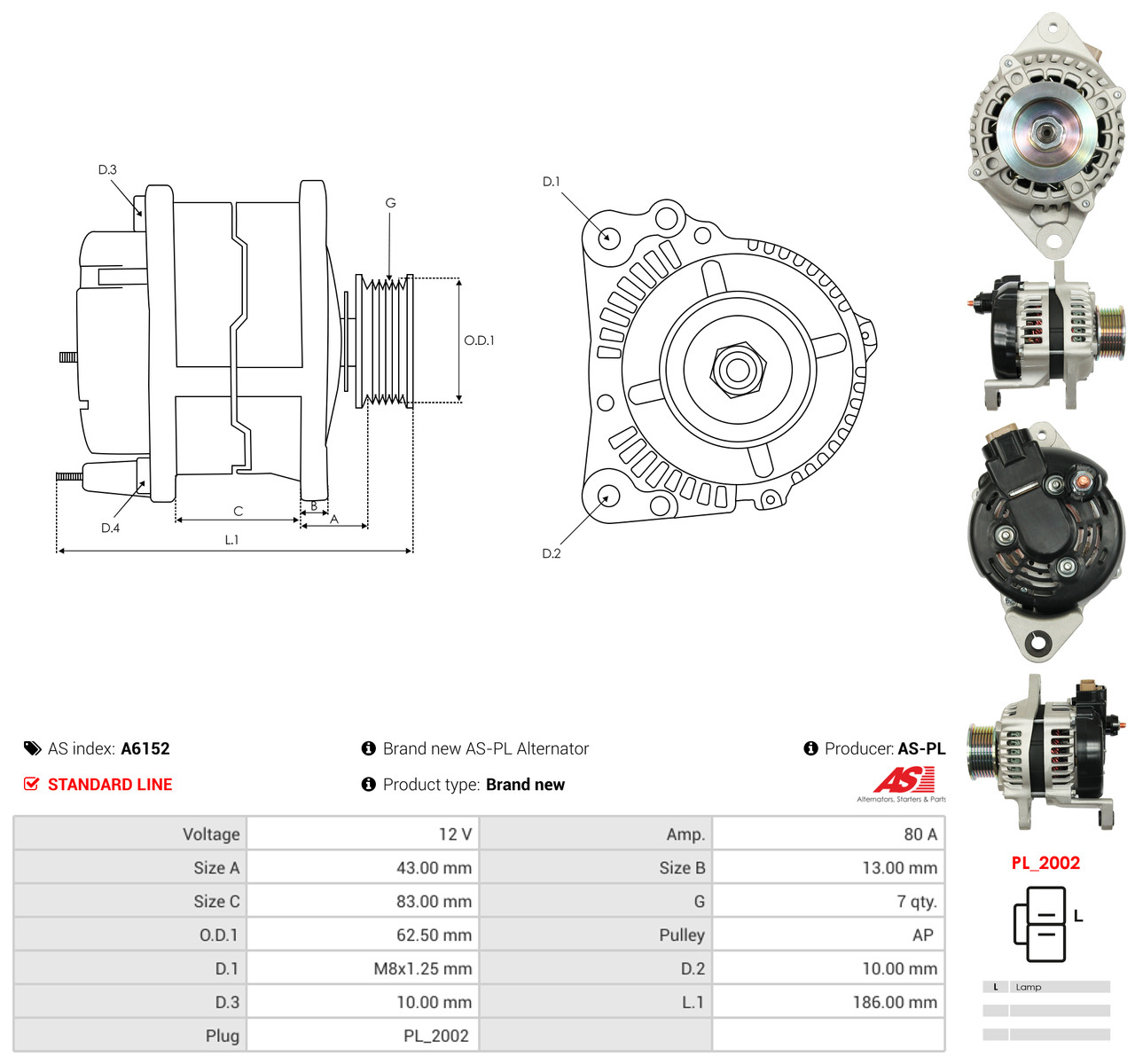 AS-PL Generator a6152 for ISUZU
