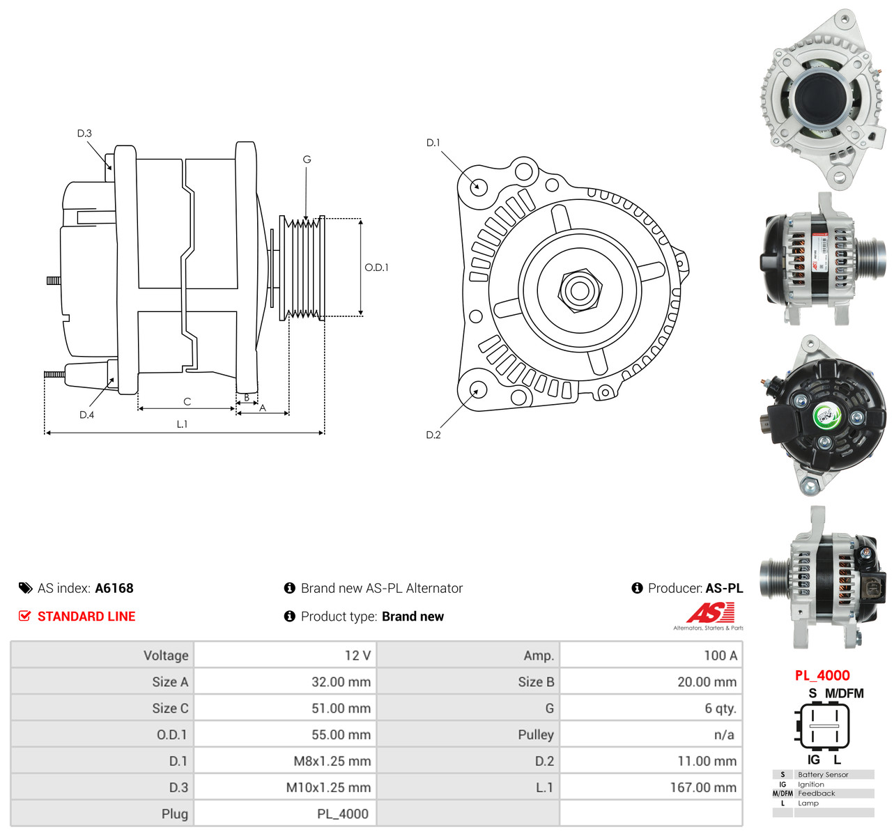 AS-PL Generator a6168 for TOYOTA