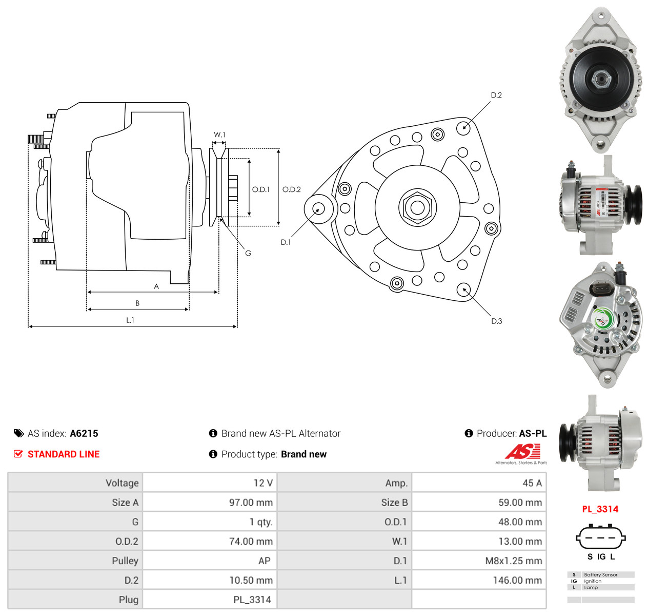 AS-PL Generator a6215 for TOYOTA