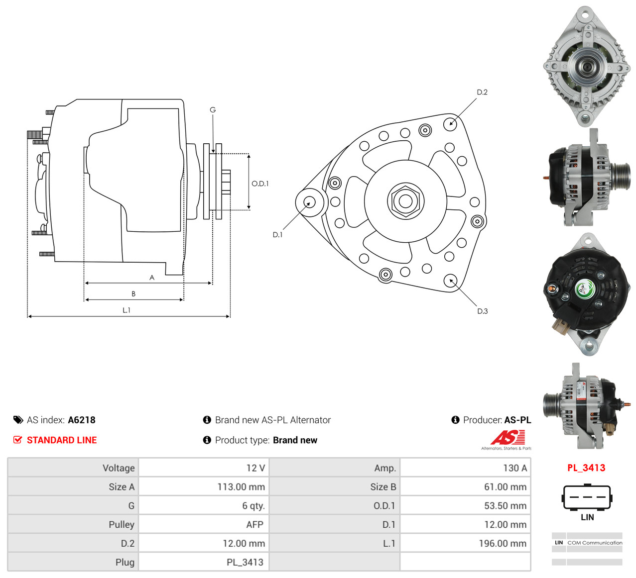 AS-PL Generator a6218 for CHRYSLER