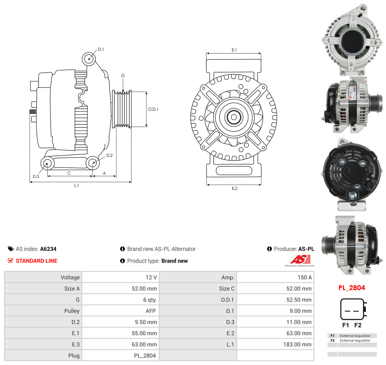 AS-PL Generator a6234 for CHRYSLER FIAT VW