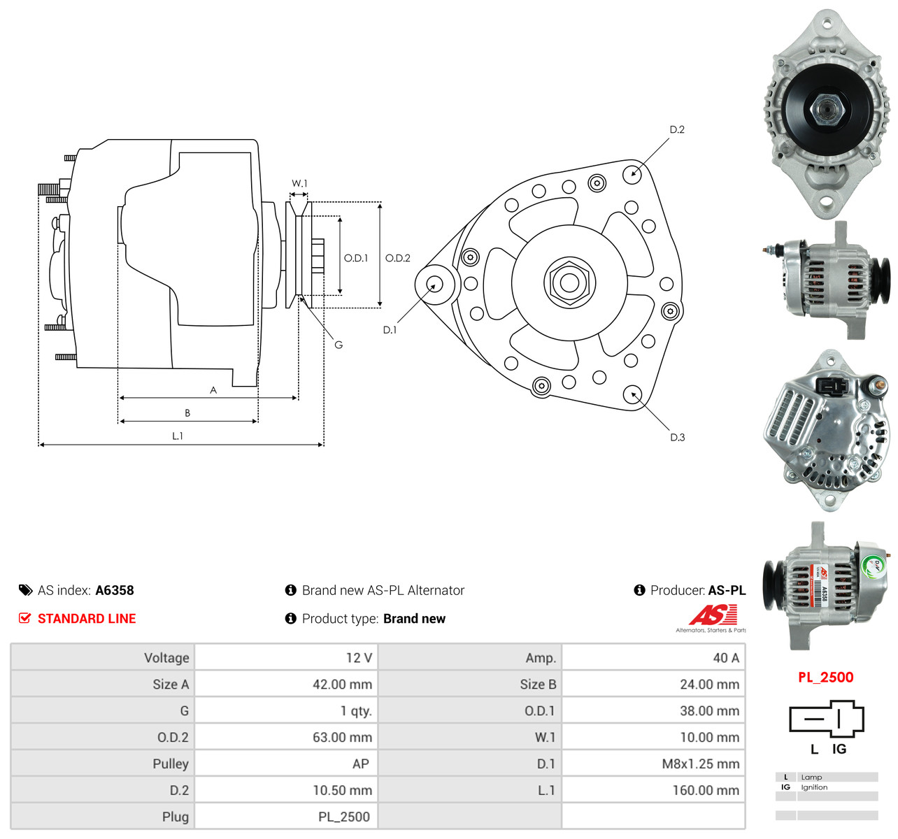 AS-PL Generator a6358 for DAIHATSU TOYOTA