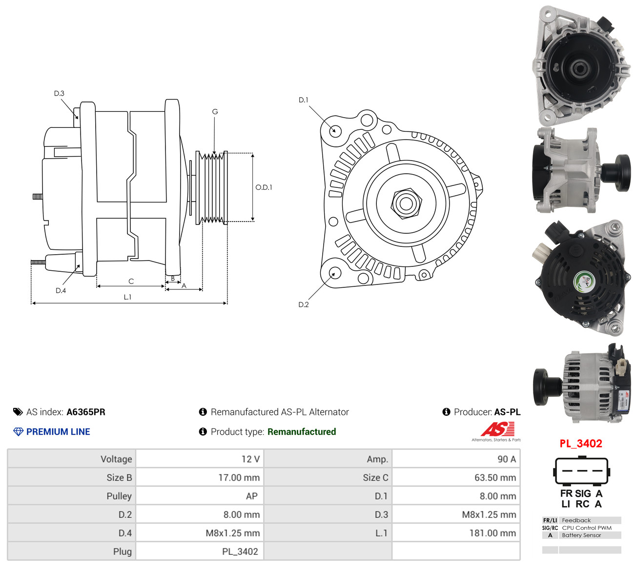 AS-PL Generator a6365pr for FORD
