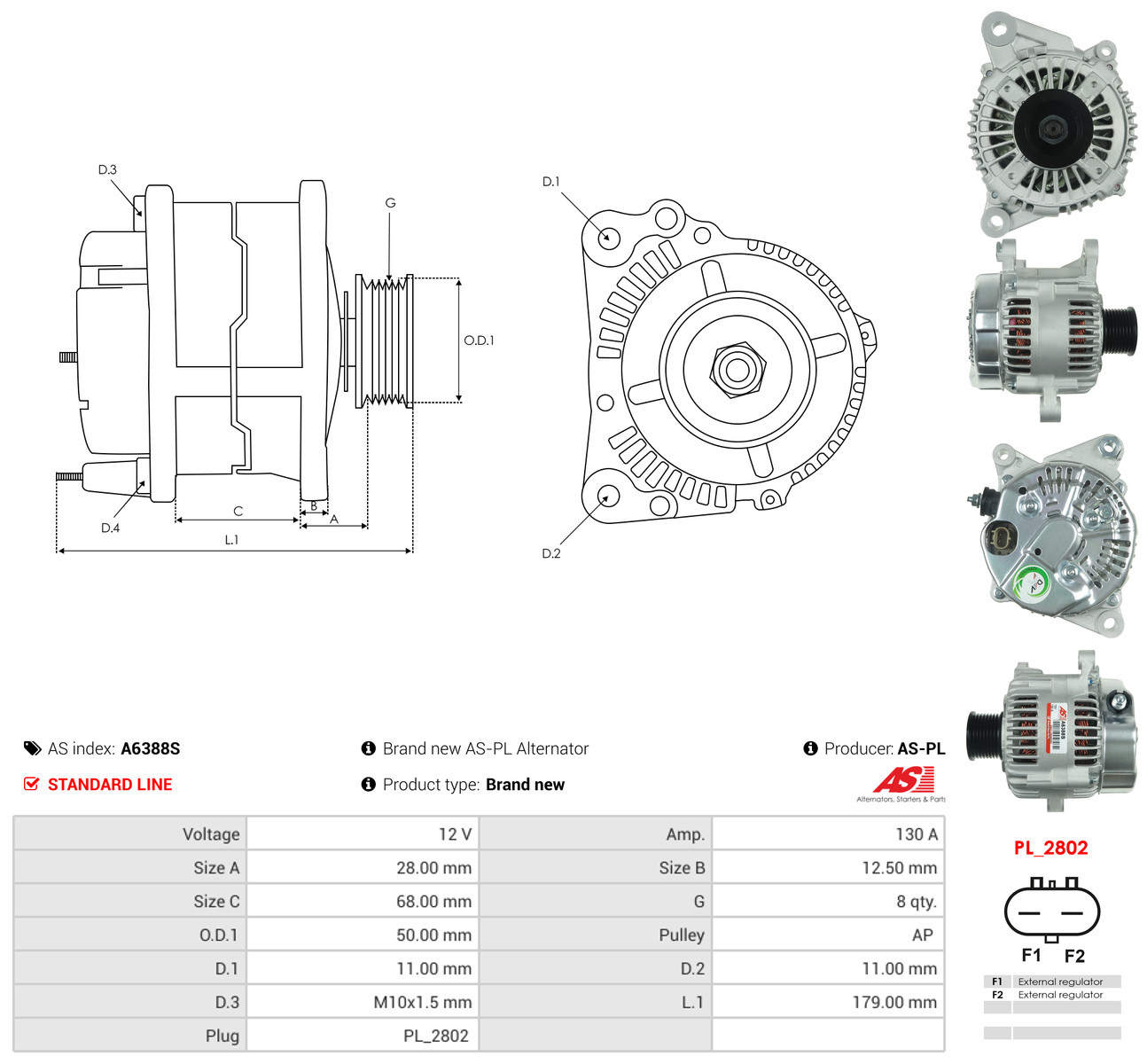 AS-PL Generator a6388s for CHRYSLER CHEVROLET
