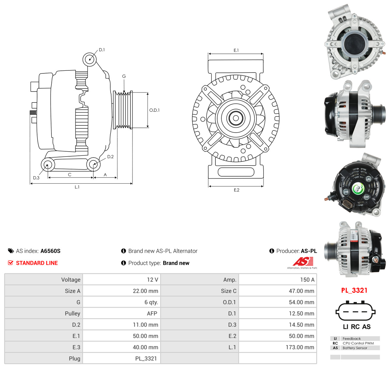 AS-PL Generator a6560s for LAND ROVER