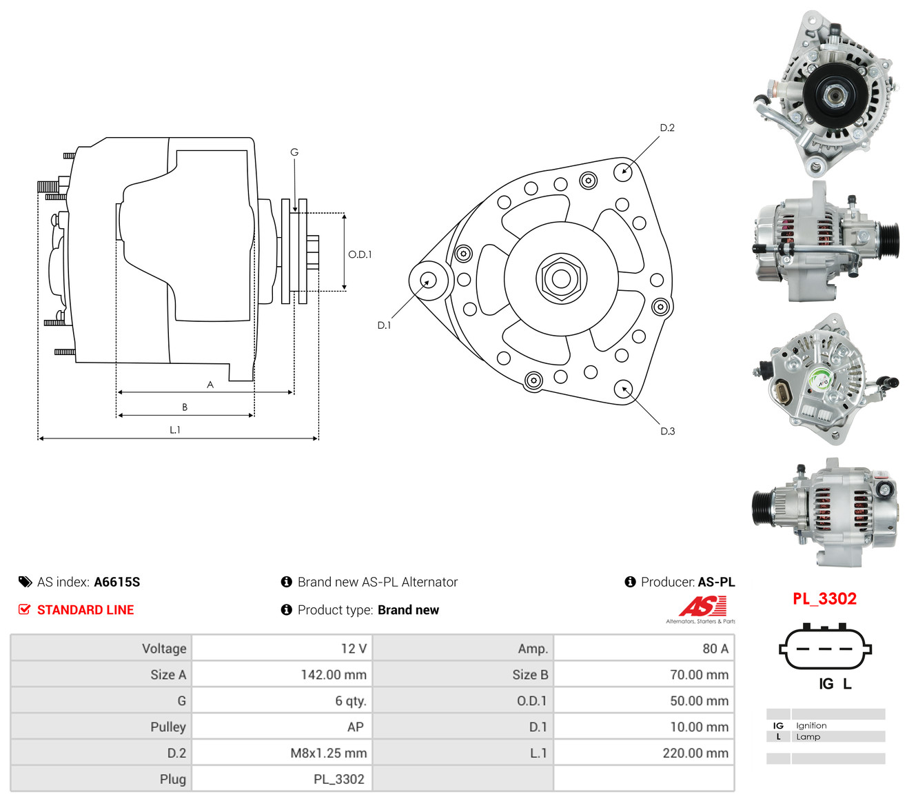 AS-PL Generator a6615s for ROVER LAND ROVER