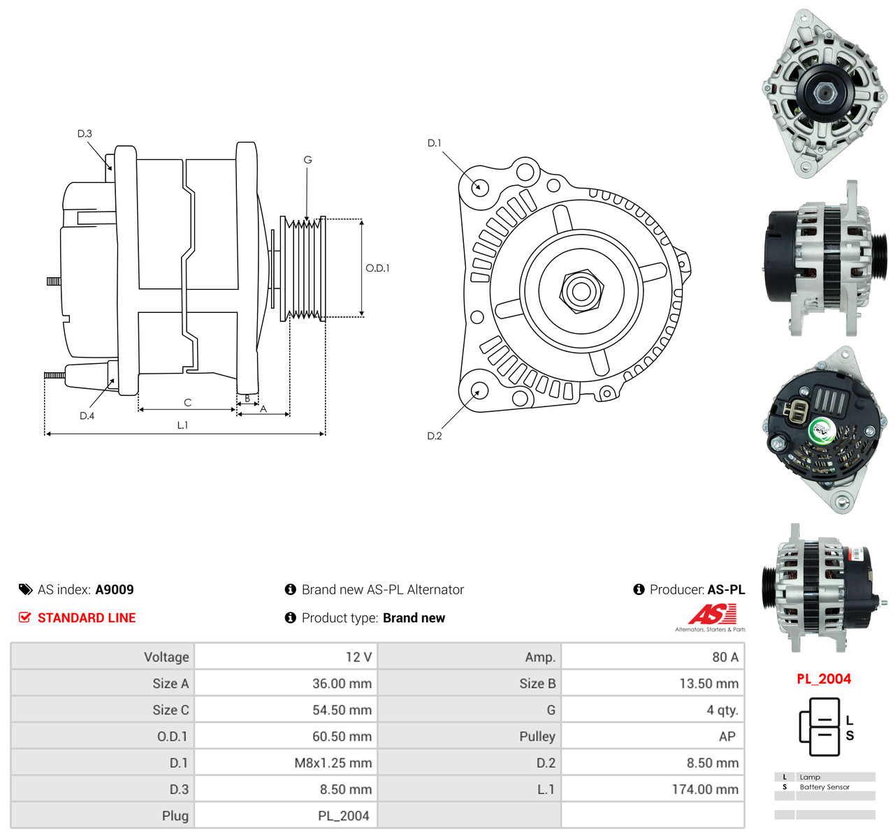 AS-PL Generator a9009 for HYUNDAI MITSUBISHI