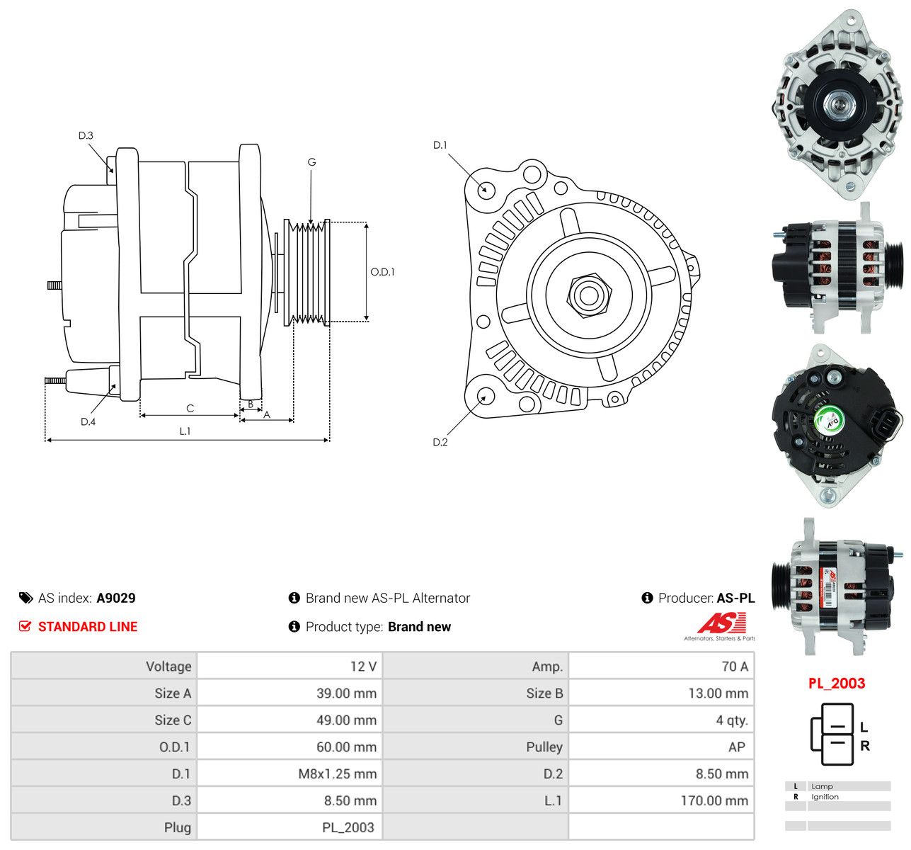AS-PL Generator a9029 for HYUNDAI