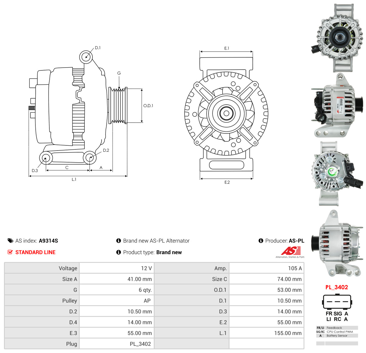 AS-PL Generator a9314s for FORD