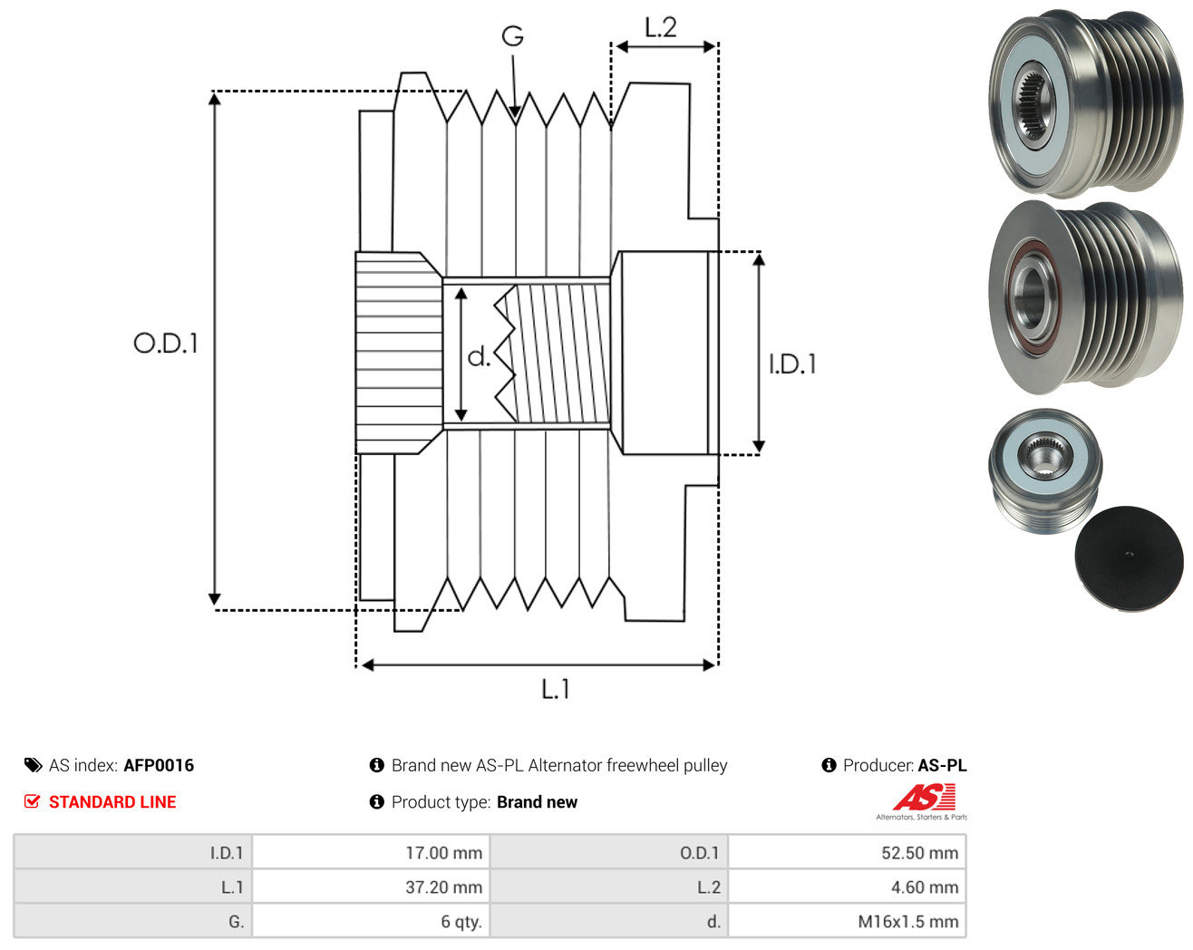 AS-PL Generator friløbskobling afp0016 for CHRYSLER PORSCHE