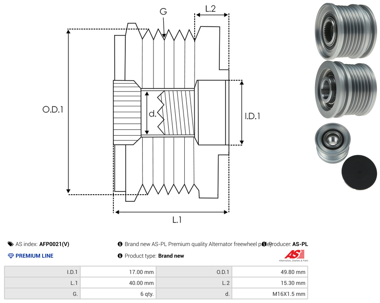 AS-PL Generator friløbskobling afp0021v for CHRYSLER MERCEDES-BENZ JEEP