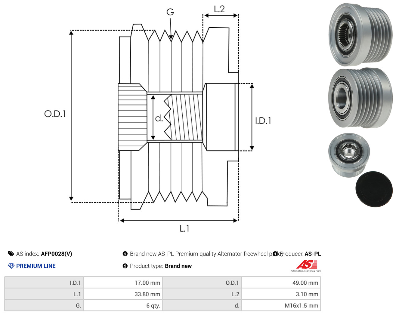 AS-PL Generator friløbskobling afp0028v for BMW