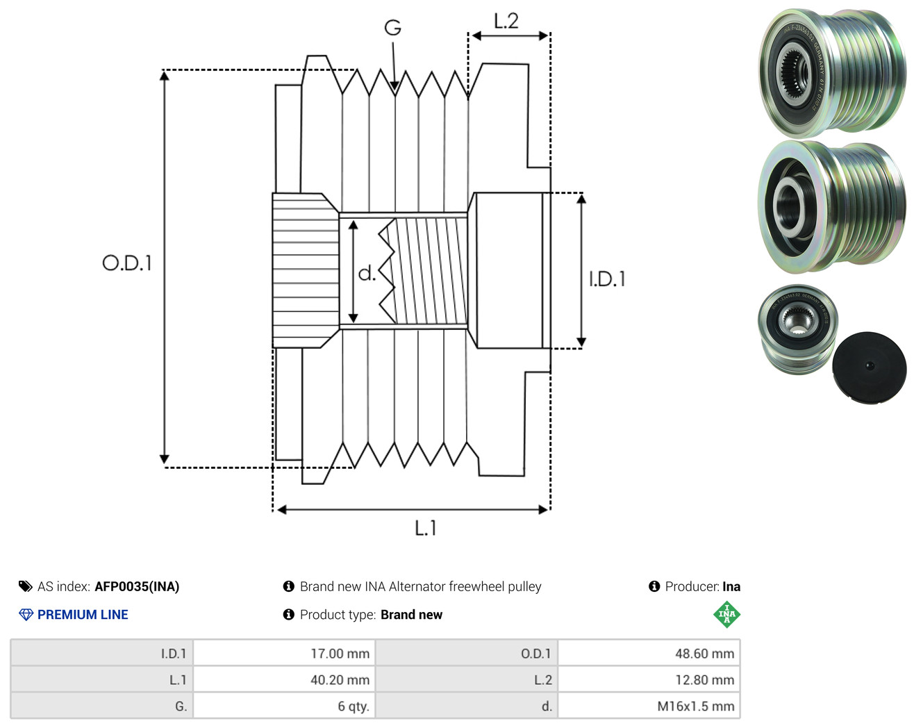 AS-PL Generator friløbskobling afp0035ina for OPEL SAAB