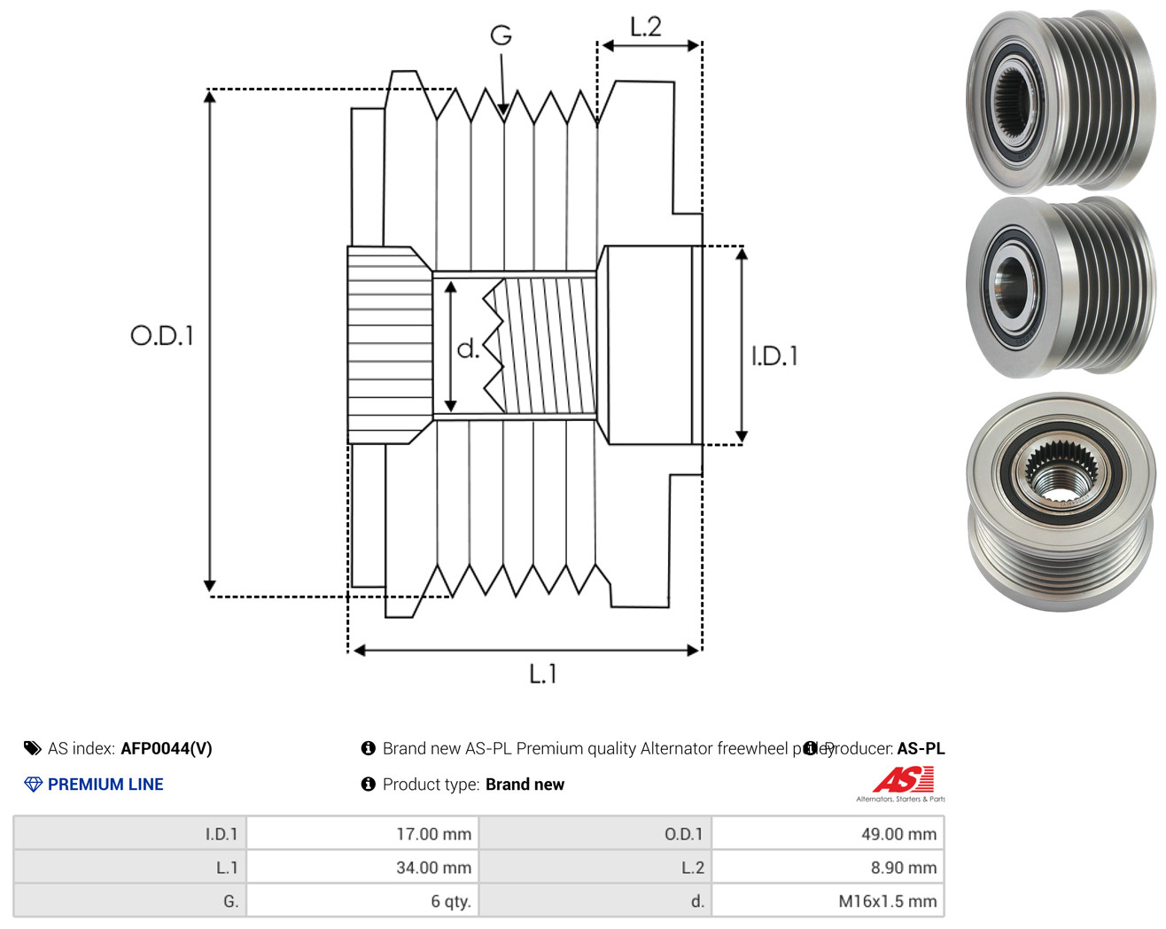 AS-PL Generator friløbskobling afp0044v for BMW