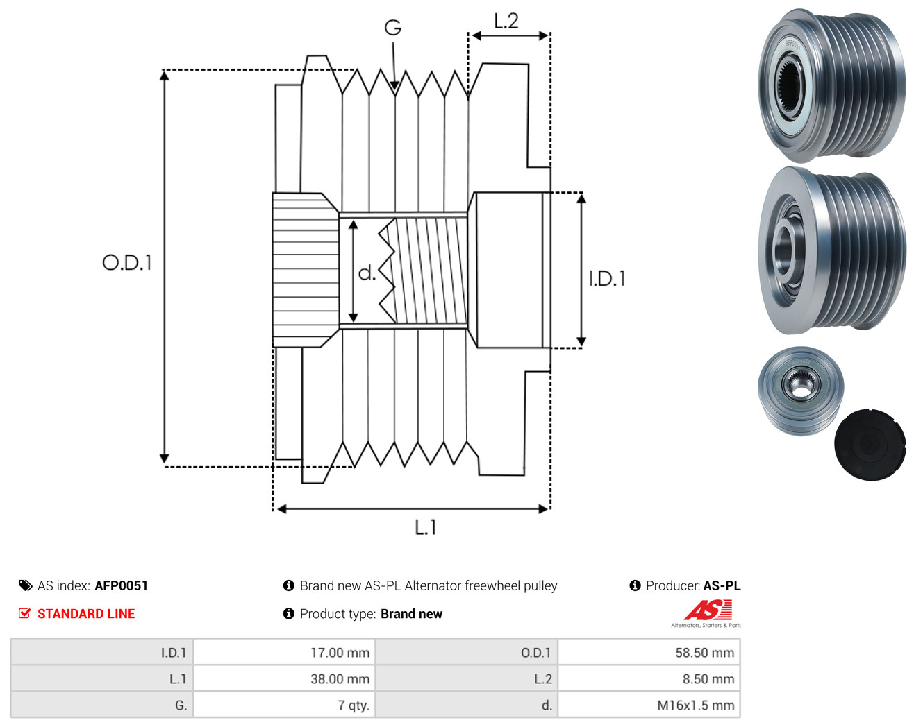AS-PL Generator friløbskobling afp0051 for FORD MAZDA TOYOTA