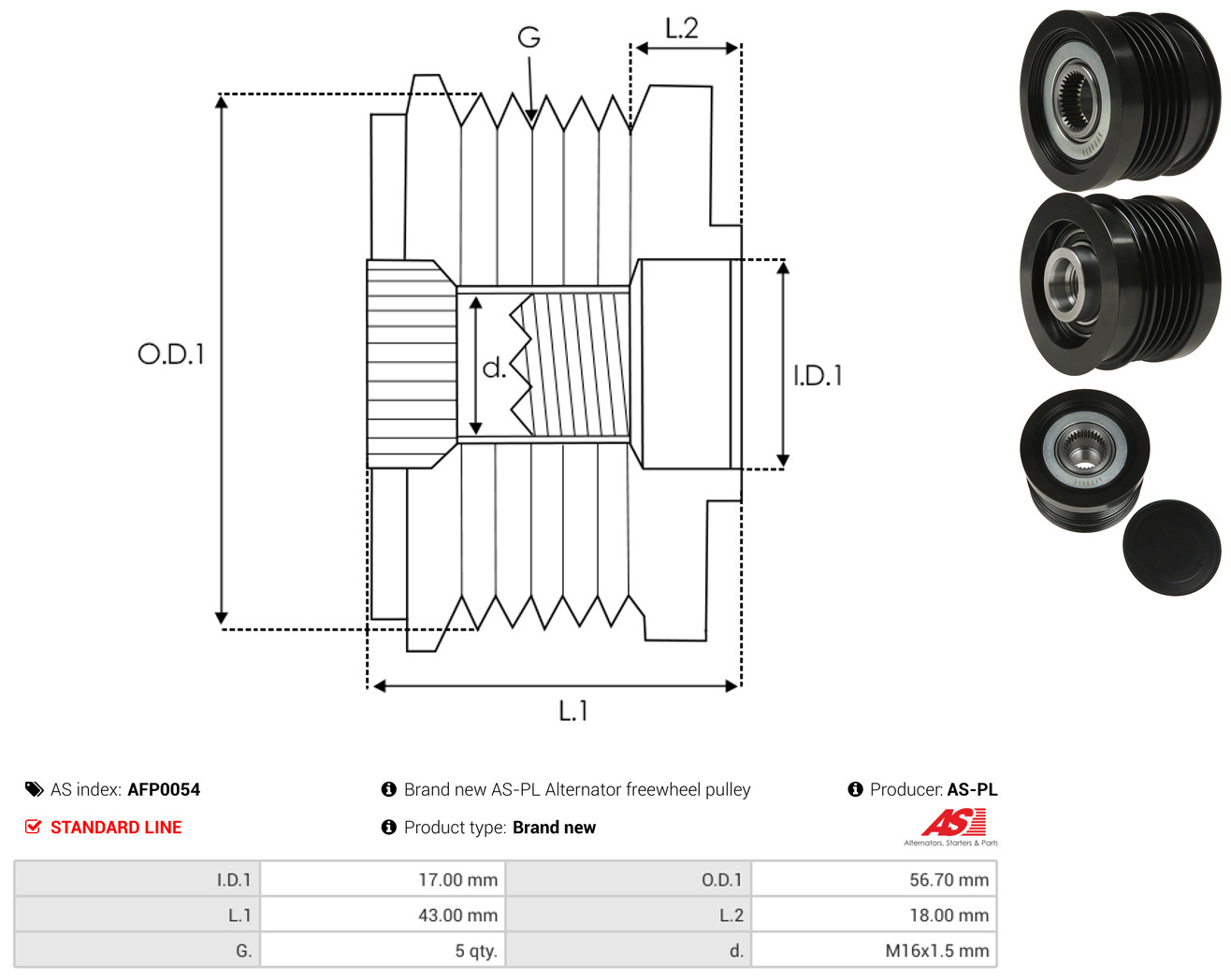AS-PL Generator friløbskobling afp0054 for OPEL SAAB FIAT