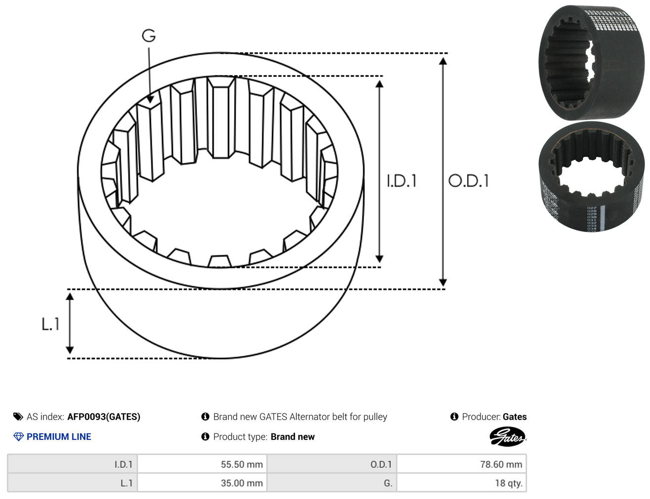 AS-PL Remskive, generator afp0093gates for VW