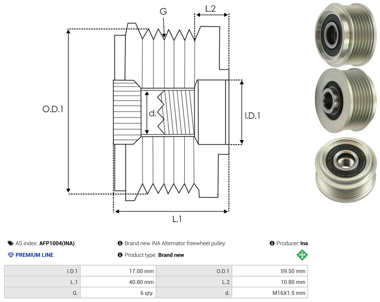 AS-PL Generator friløbskobling afp1004ina for OPEL