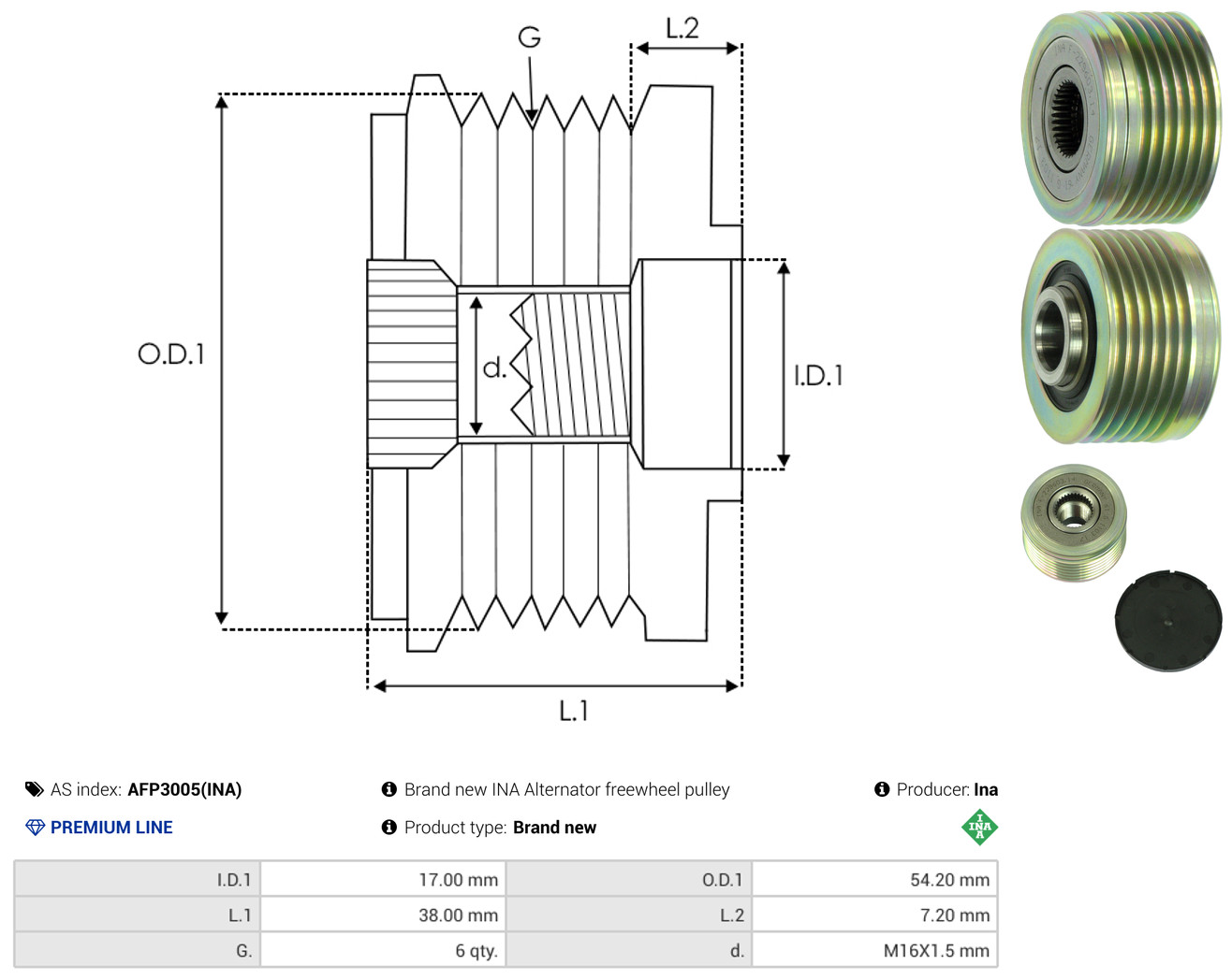 AS-PL Generator friløbskobling afp3005ina for FIAT SUZUKI