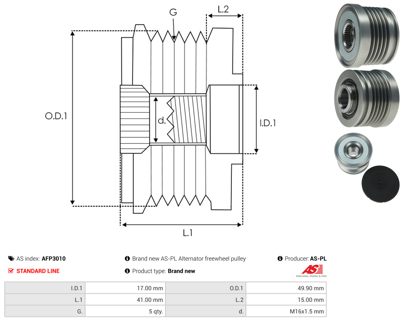 AS-PL Generator friløbskobling afp3010 for MERCEDES-BENZ MITSUBISHI