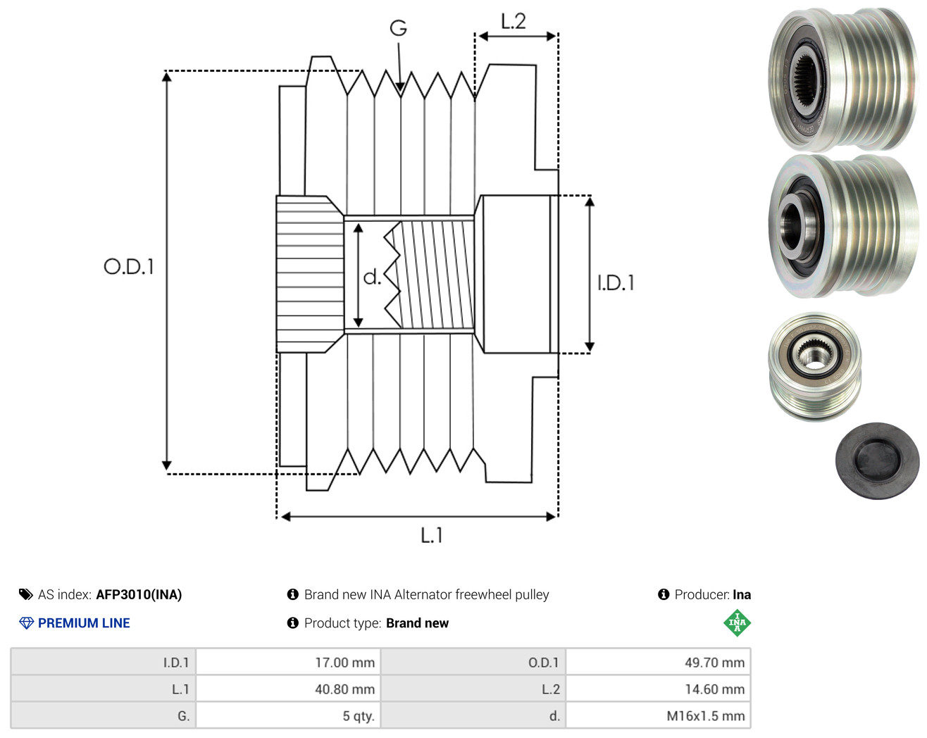 AS-PL Generator friløbskobling afp3010ina for MERCEDES-BENZ MITSUBISHI