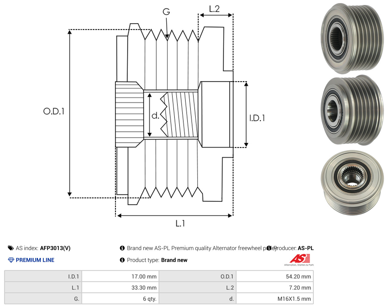 AS-PL Generator friløbskobling afp3013v for FIAT SUZUKI