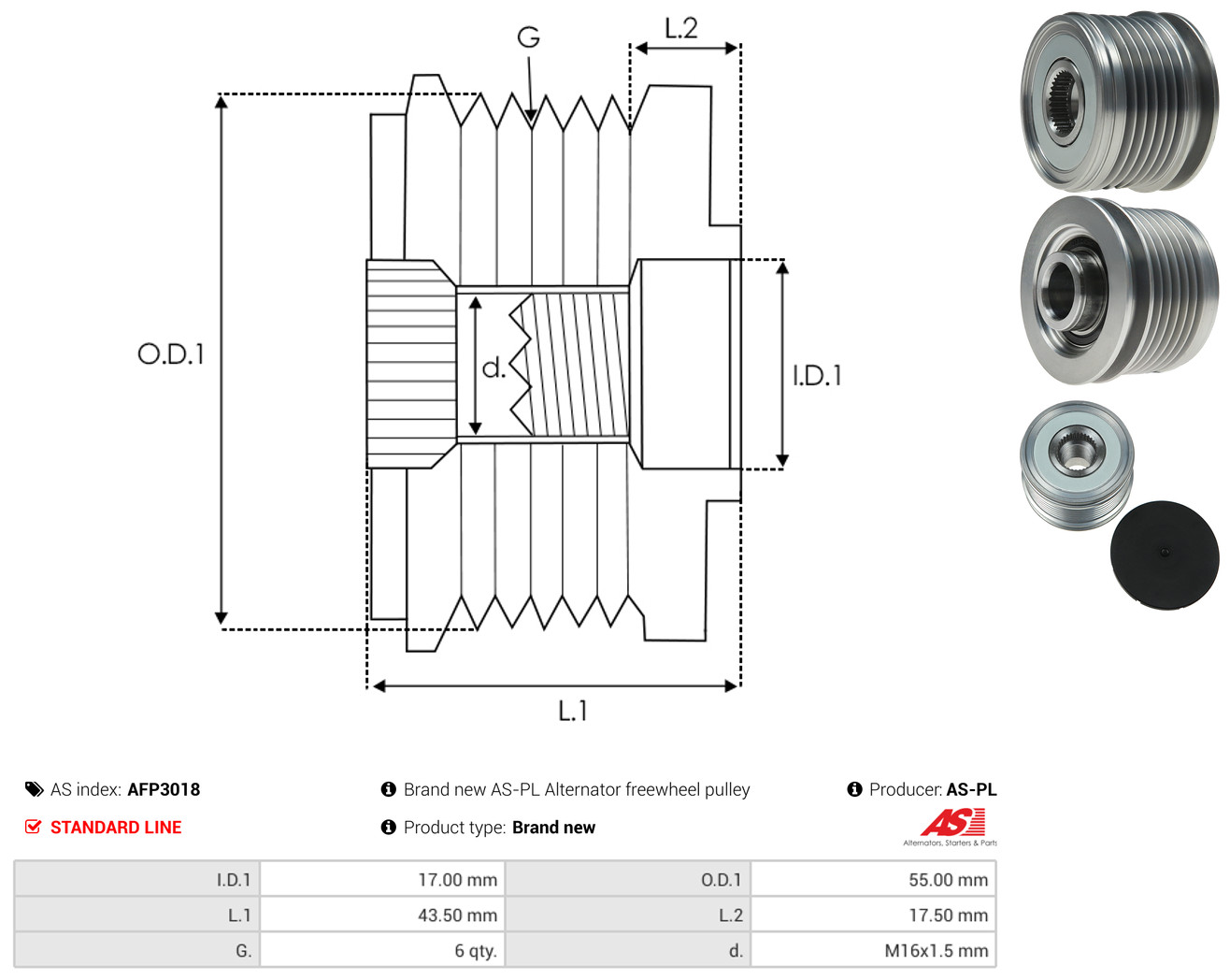 AS-PL Generator friløbskobling afp3018 for RENAULT VW