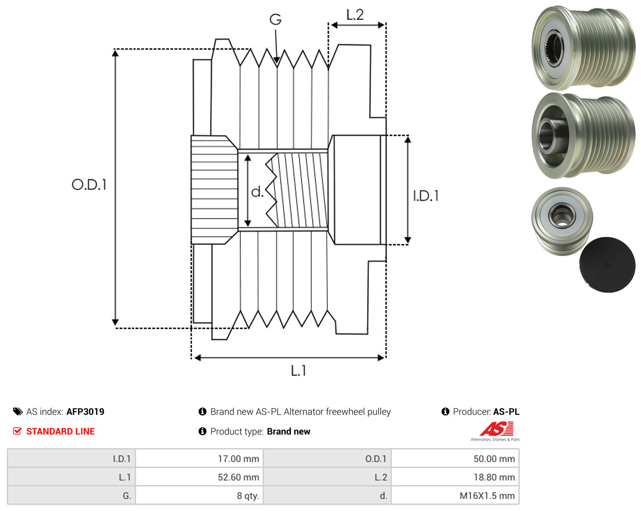 AS-PL Generator friløbskobling afp3019 for MERCEDES-BENZ