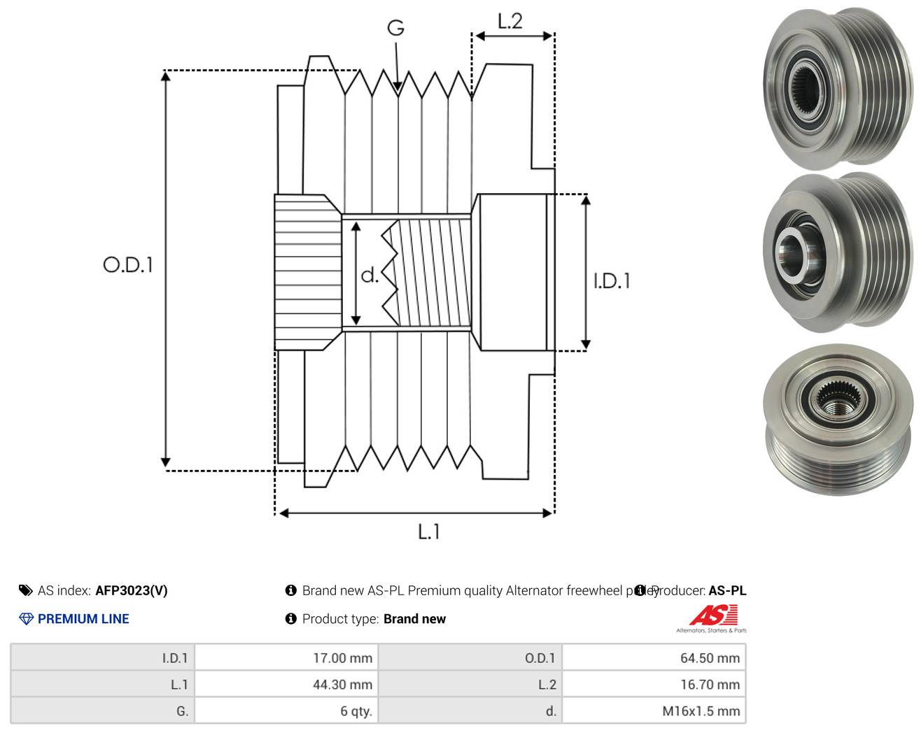 AS-PL Generator friløbskobling afp3023v for VW