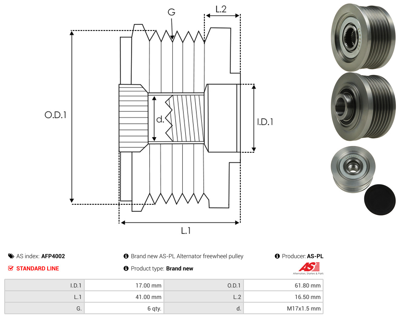 AS-PL Generator friløbskobling afp4002 for OPEL FIAT SAAB SUZUKI