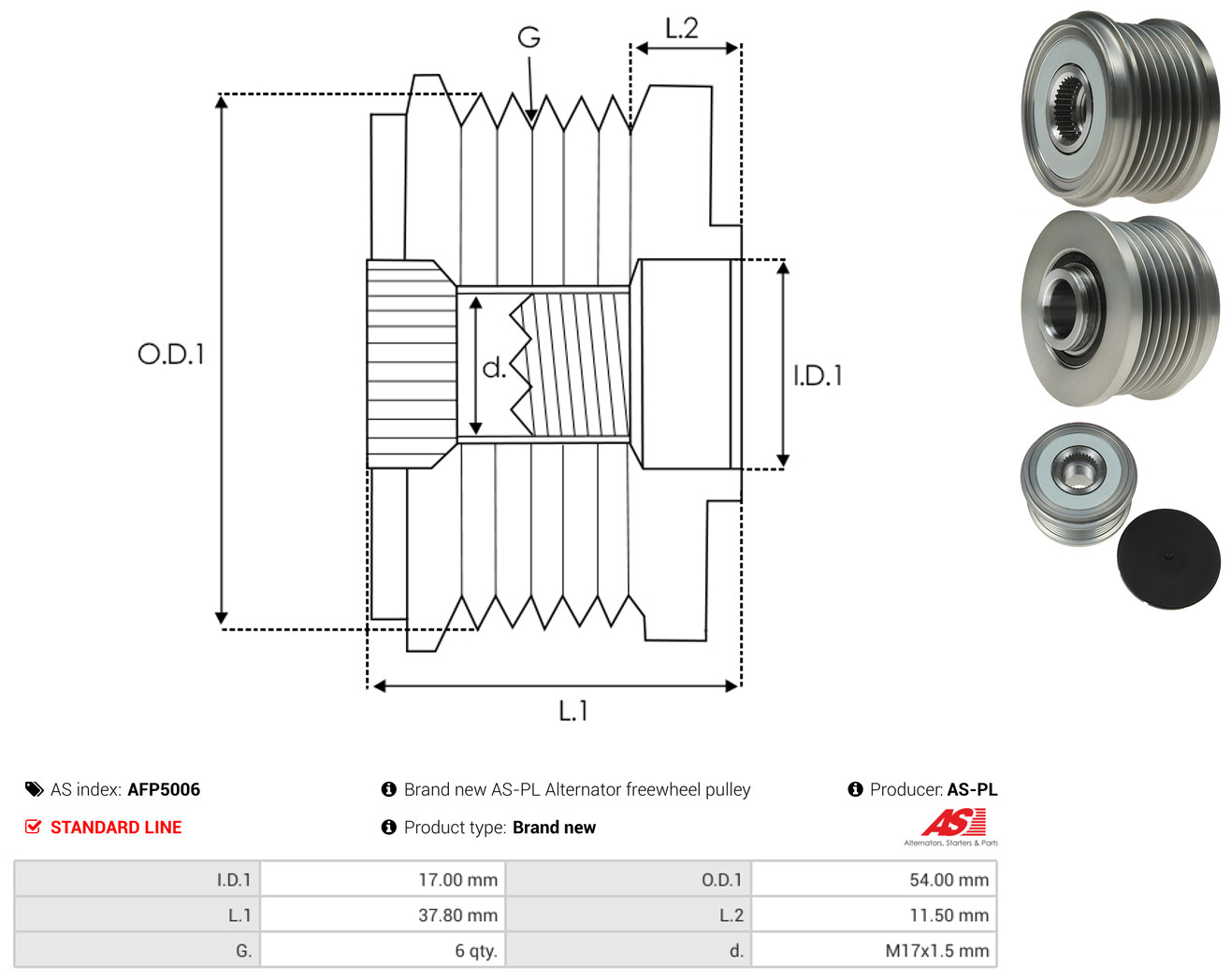 AS-PL Generator friløbskobling afp5006 for MITSUBISHI