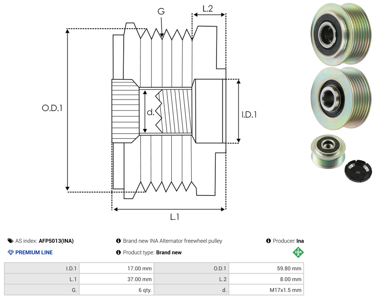 AS-PL Generator friløbskobling afp5013ina for MAZDA