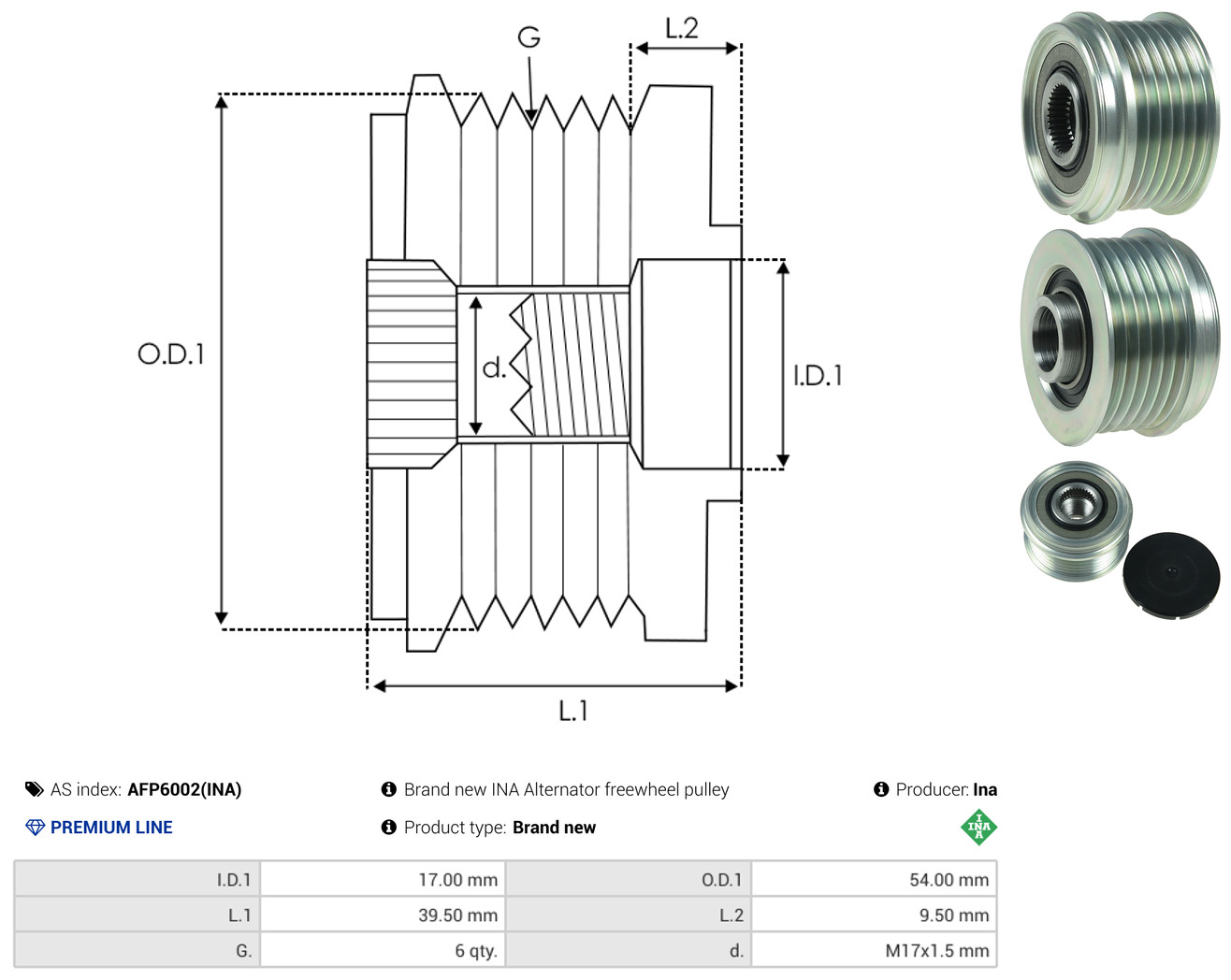 AS-PL Generator friløbskobling afp6002ina for OPEL FIAT