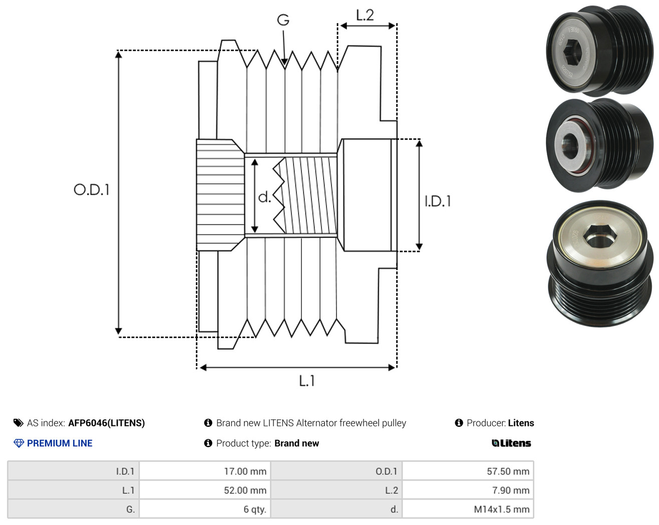 AS-PL Generator friløbskobling afp6046litens for OPEL SAAB