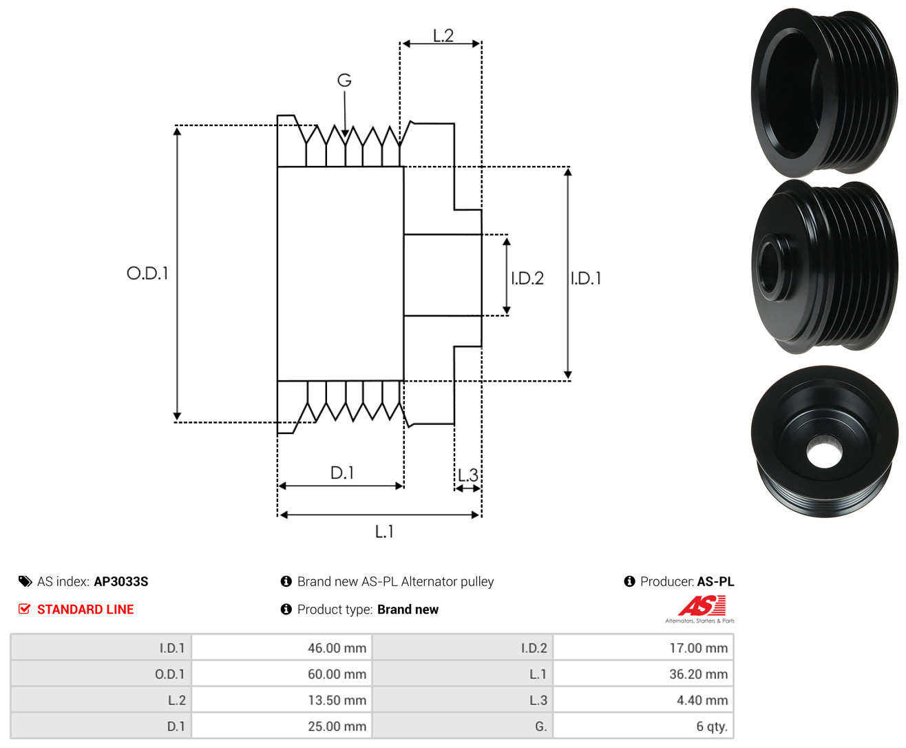 AS-PL Remskive, generator ap3033s for FIAT