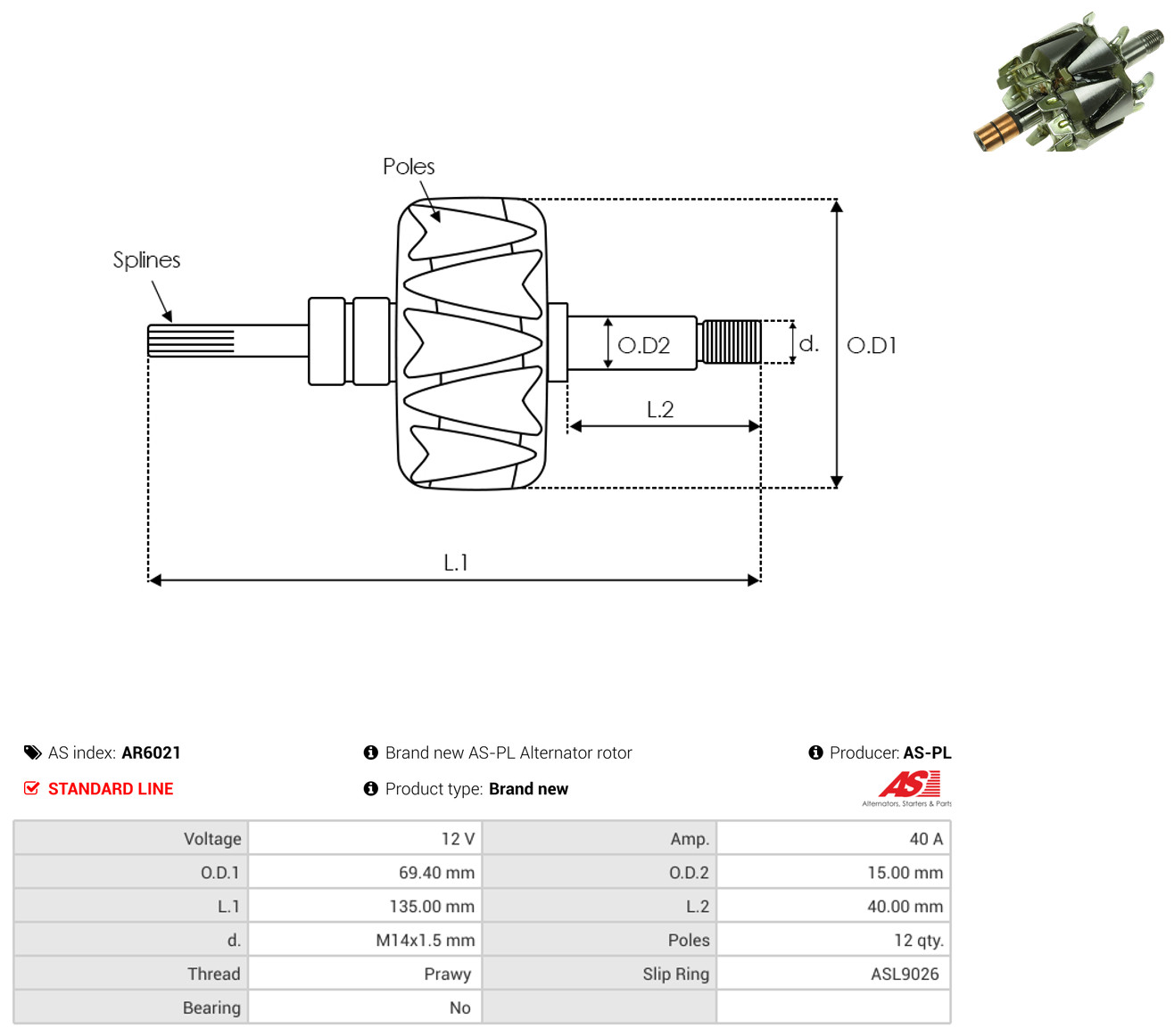AS-PL ar6021 69,40mm for DAIHATSU ISUZU