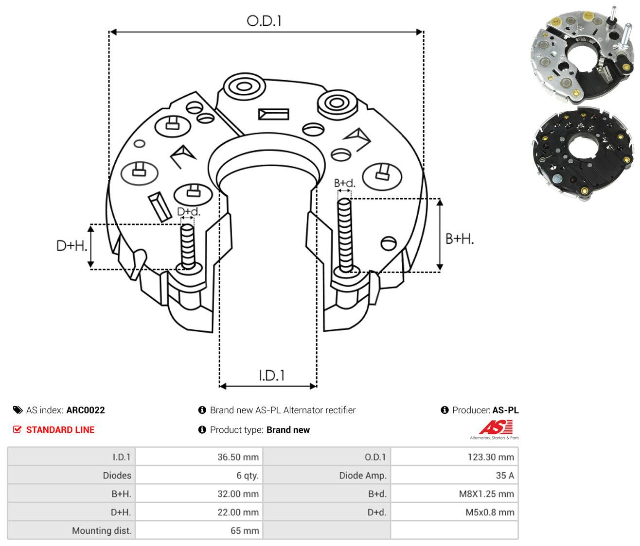 AS-PL arc0022 123,30mm for OPEL VOLVO BMW