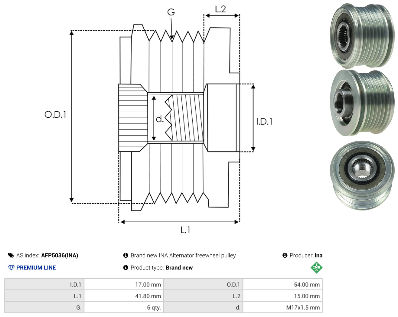 AS-PL Generator friløbskobling afp5036ina