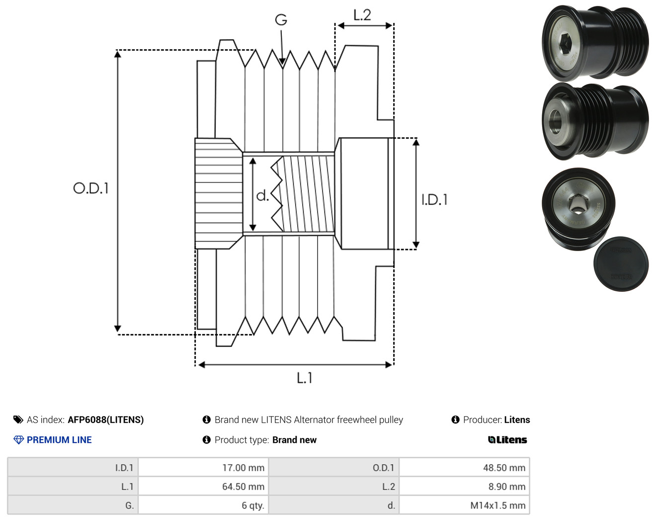 AS-PL Generator friløbskobling afp6088litens for FORD