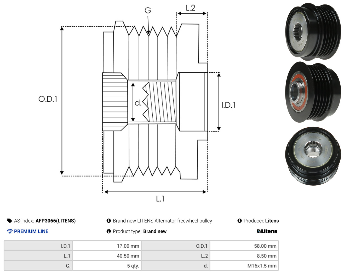 AS-PL Generator friløbskobling afp3066litens for HYUNDAI