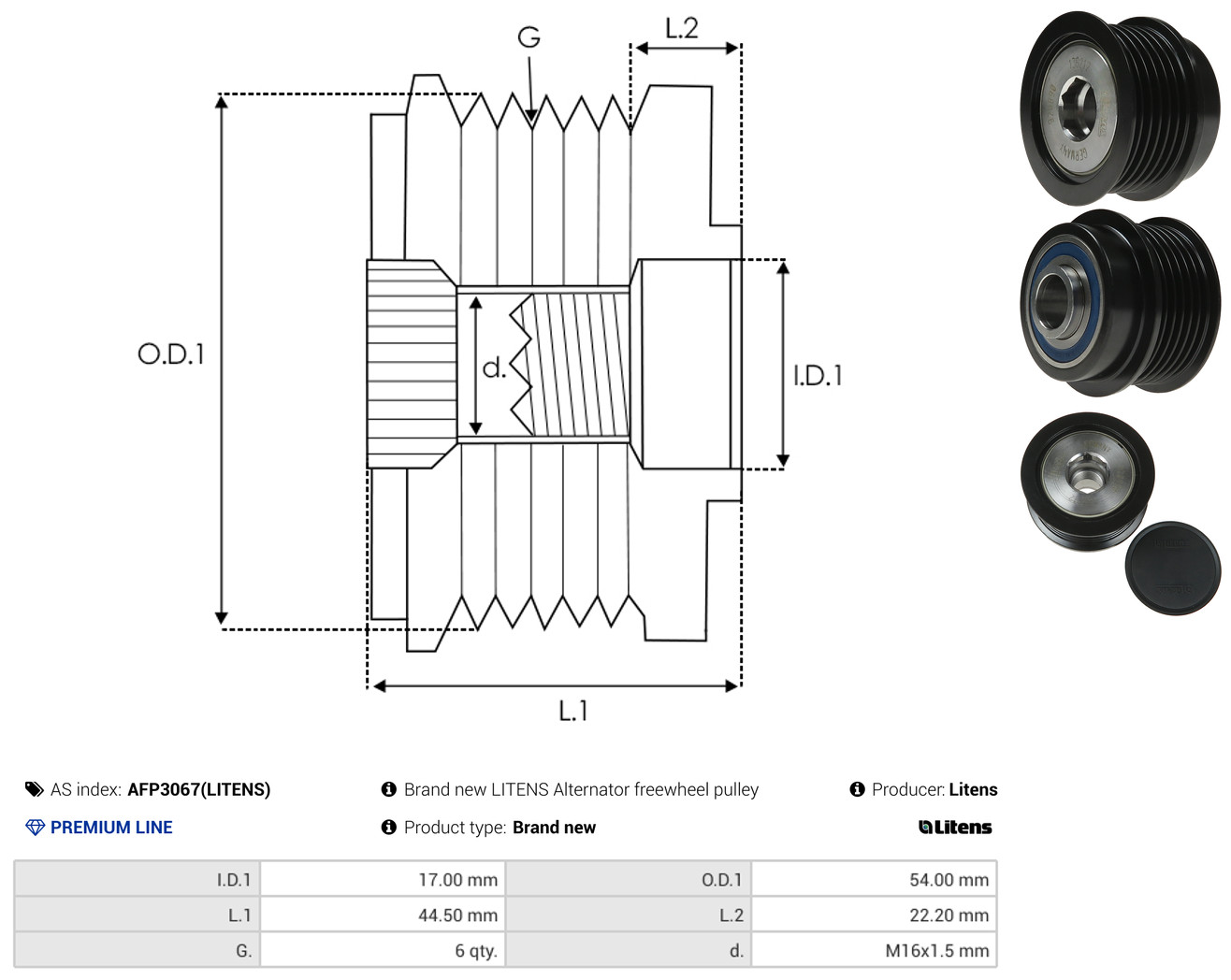 AS-PL Generator friløbskobling afp3067litens for FORD