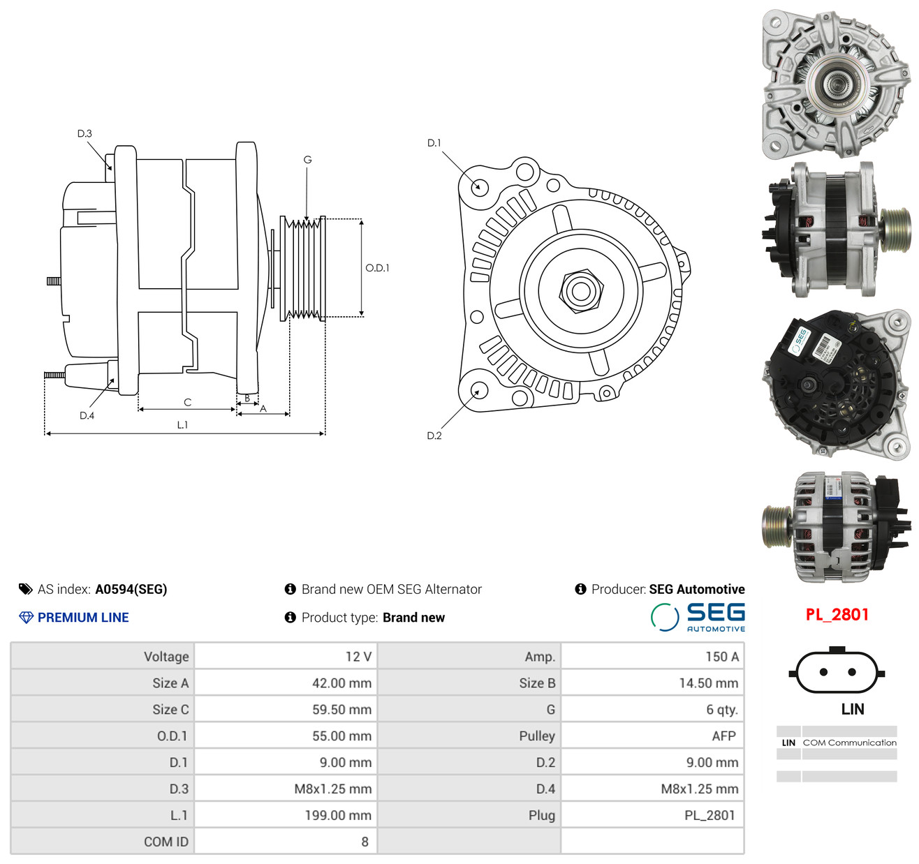 AS-PL Generator a0594seg for RENAULT NISSAN